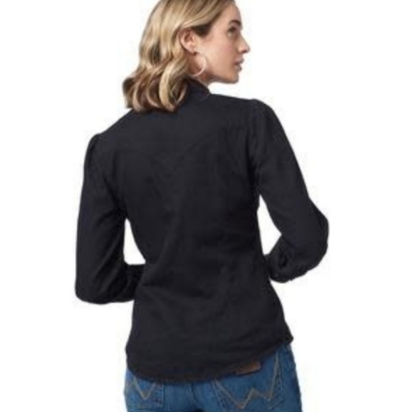 🔥NWT WRANGLER RETRO PUNCHY EMBROIDERED BLACK DENIM PEARLSNAP SHIRT - Picture 4 of 16